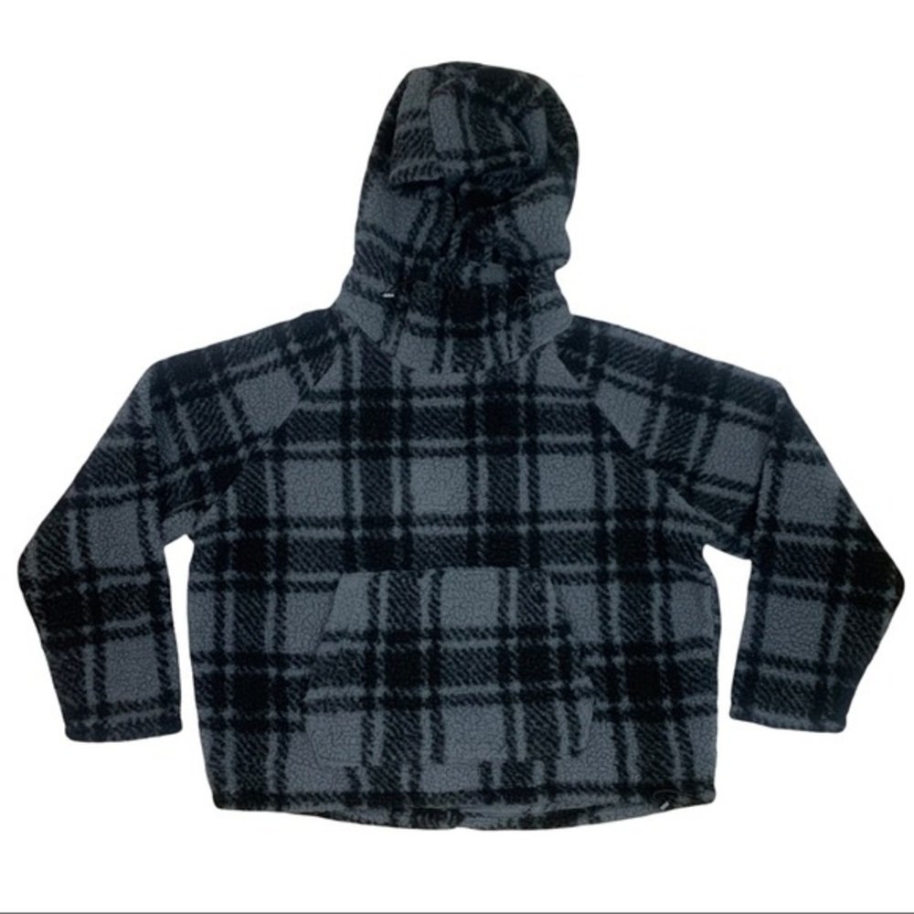 Victoria’s Secret PINK Black Plaid Teddy Bear Sherpa Hoodie Women’s Size Large